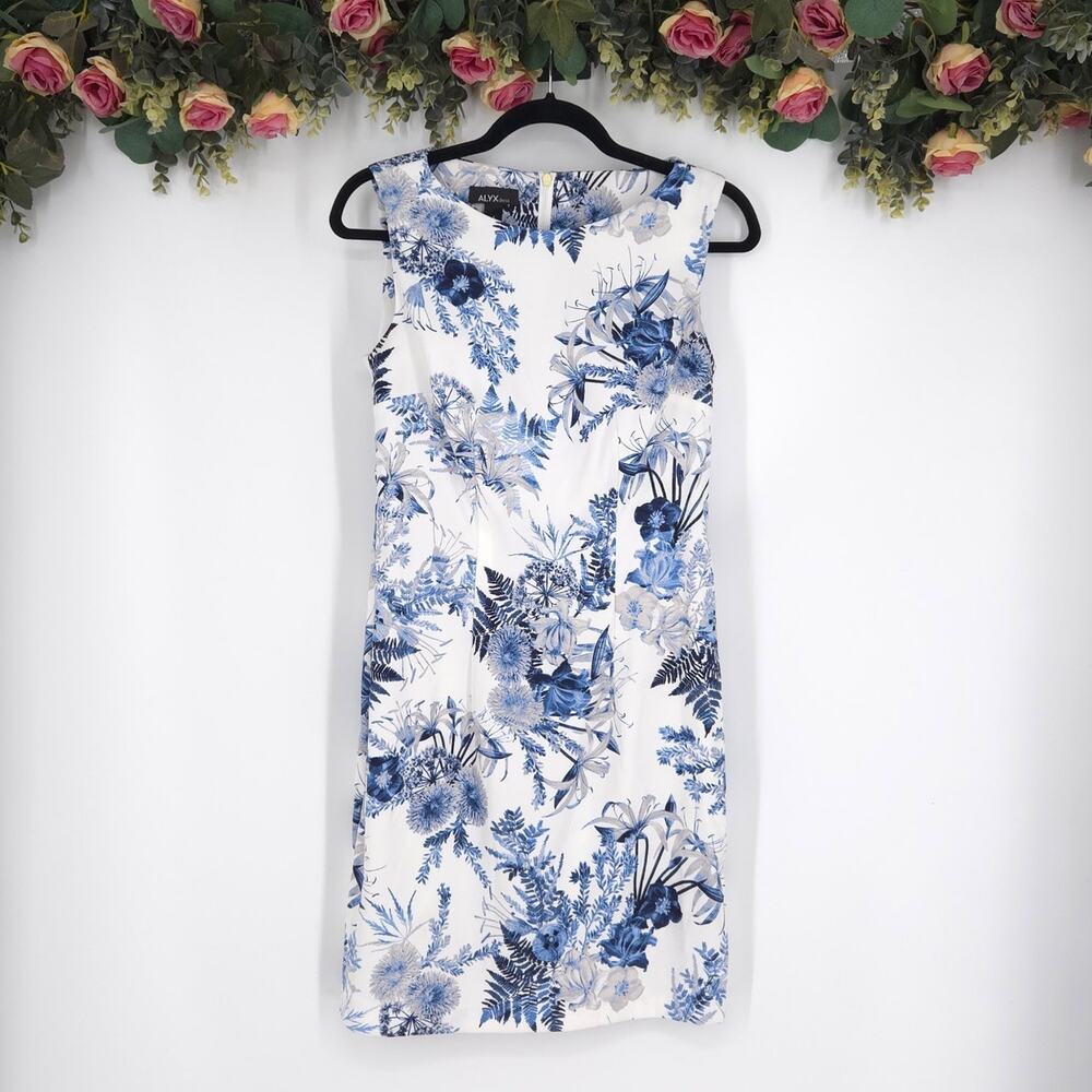 Alyx Sleeveless Blue and White Botanical Floral Print Dress Size 4